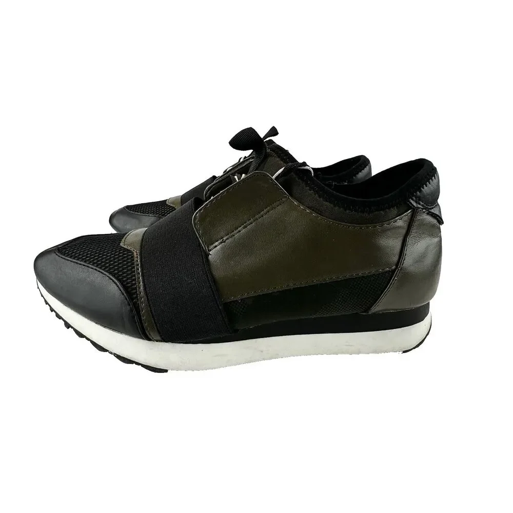 Steve Madden Women's 7.5M - Green & black PU leather sneaker casual shoes KAIYO